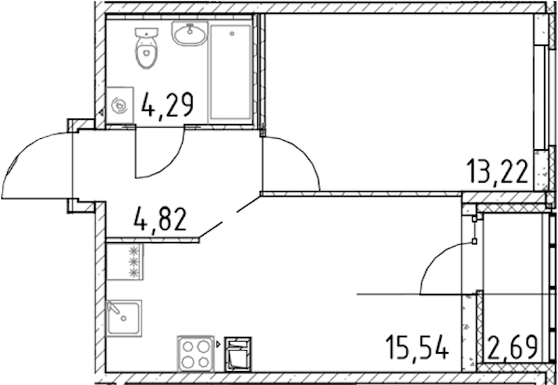 1-комнатная квартира 37.87 м², 17/17 эт., ЖК «Город Первых»